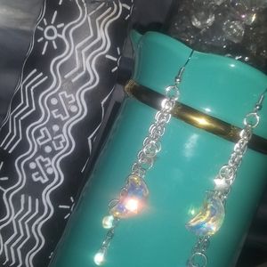 Crystal Moon dangle earrings. Schwarski Crystal moons. Handmade